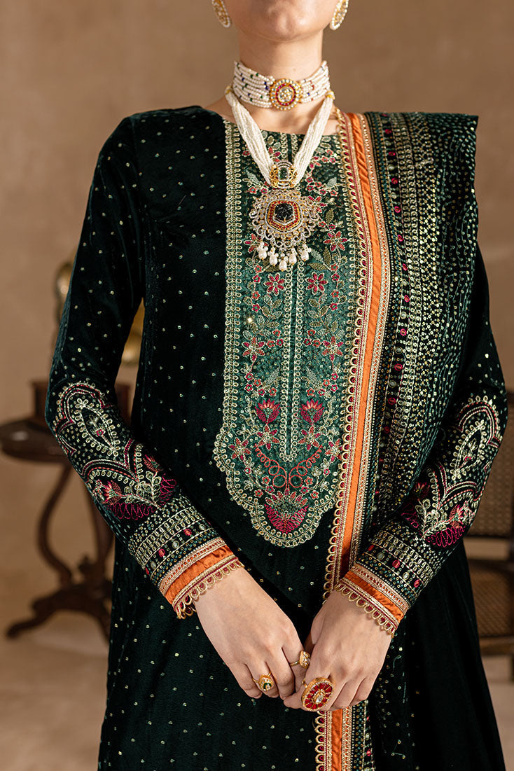 VELVET 3PC SHIRT EMBROIDERED EMBROIDERED VELVET DUPATA AND VELVET TROUSER 607-RR