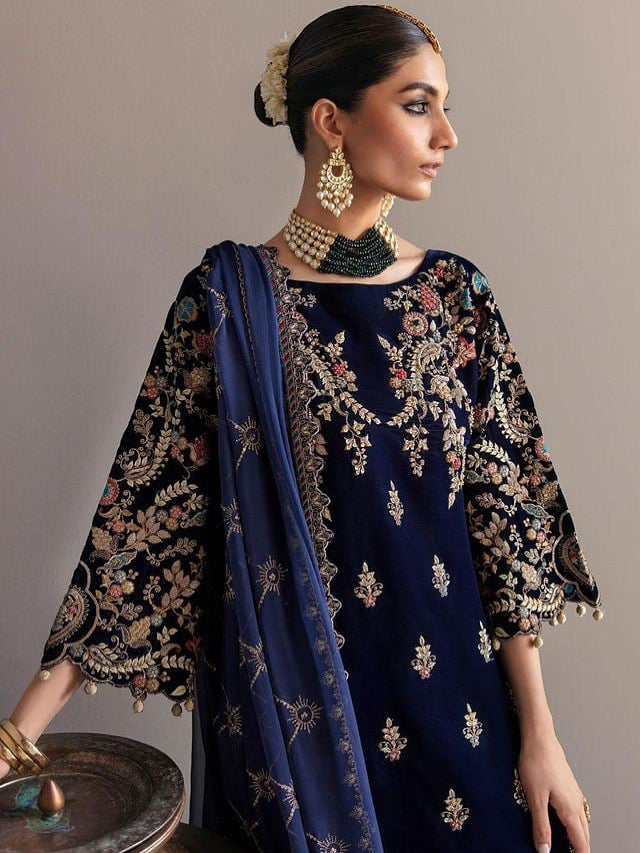 VELVET 3PC SHIRT EMBROIDERED ORGANZA EMBROIDERED DUPATA SILK TROUSER 603-RR