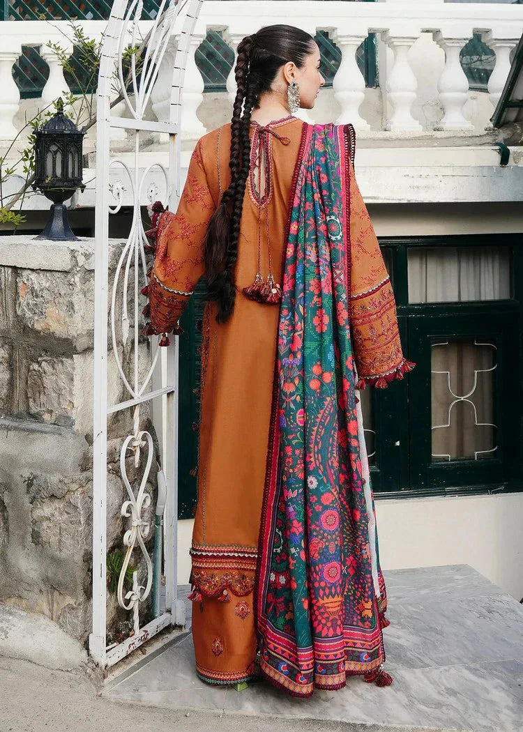 3PC DHANAK EMBROIDERED SUIT & PRINTED WOOL SHAWL AND PLAIN TROUSER 673-RR