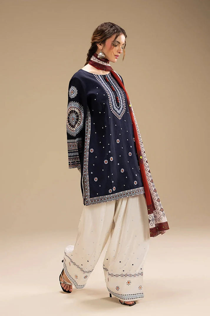 3PC DANAK EMBROIDERED SHIRT EMBORIDED SLEEVES PLAIN TROUSER AND DANAK EMBORIDED SHAWL 202-RR