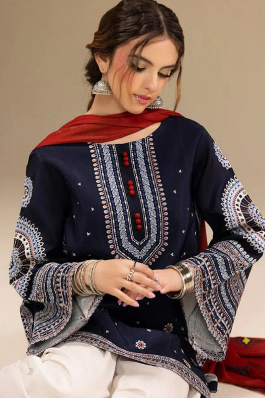 3PC DANAK EMBROIDERED SHIRT EMBORIDED SLEEVES PLAIN TROUSER AND DANAK EMBORIDED SHAWL 202-RR
