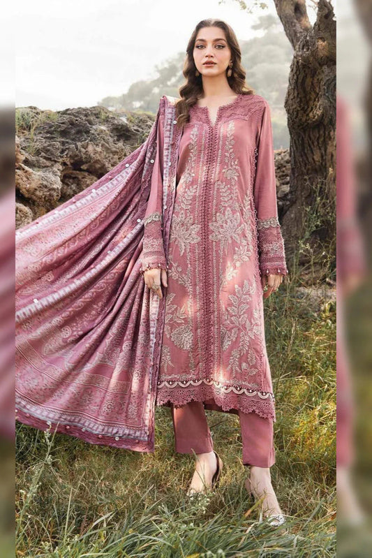 Maria.B 3PC DHANAK EMBROIDERED SUIT D-531