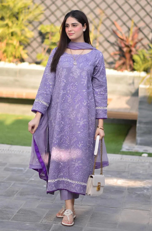 3PC DANAK EMBORIDED SHIRT PLAIN TROUSER EMBORIDED DANAK SHAWL    222-RR