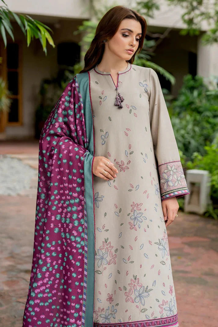 LAWN 3PC EMBROIDERED SHIRT PLAIN TROUSER (D-PATCH) PRINTED DUPATA D-107