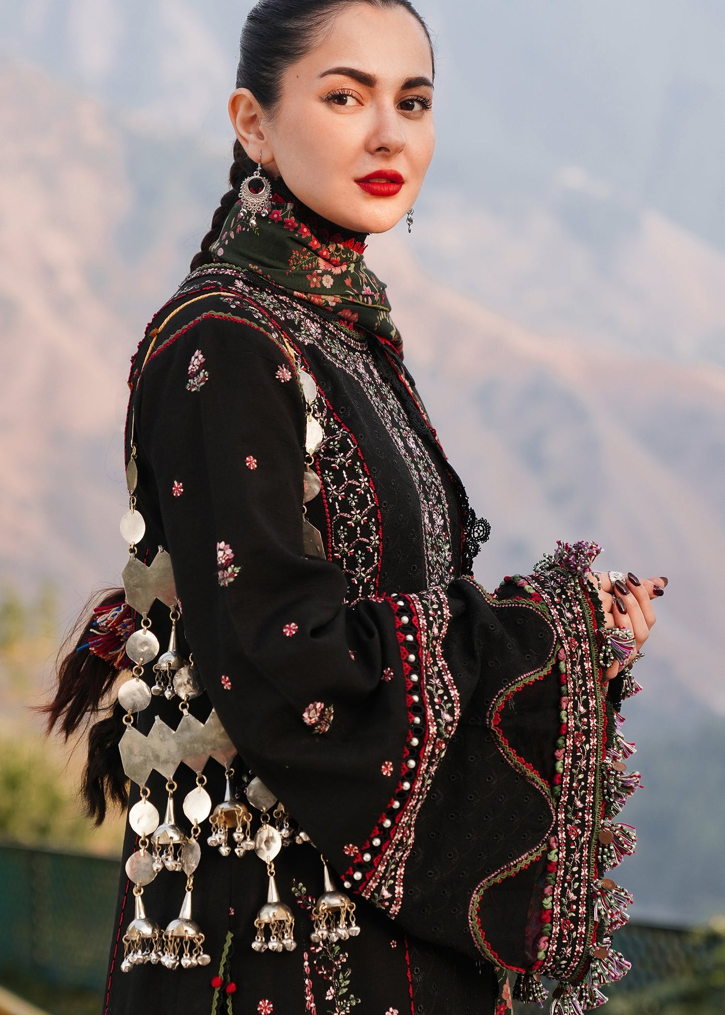 3PC DANAK EMBROIDERED SHIRT PRINTED WOOL SHAWL AND PLAIN TROUSER 77-RR