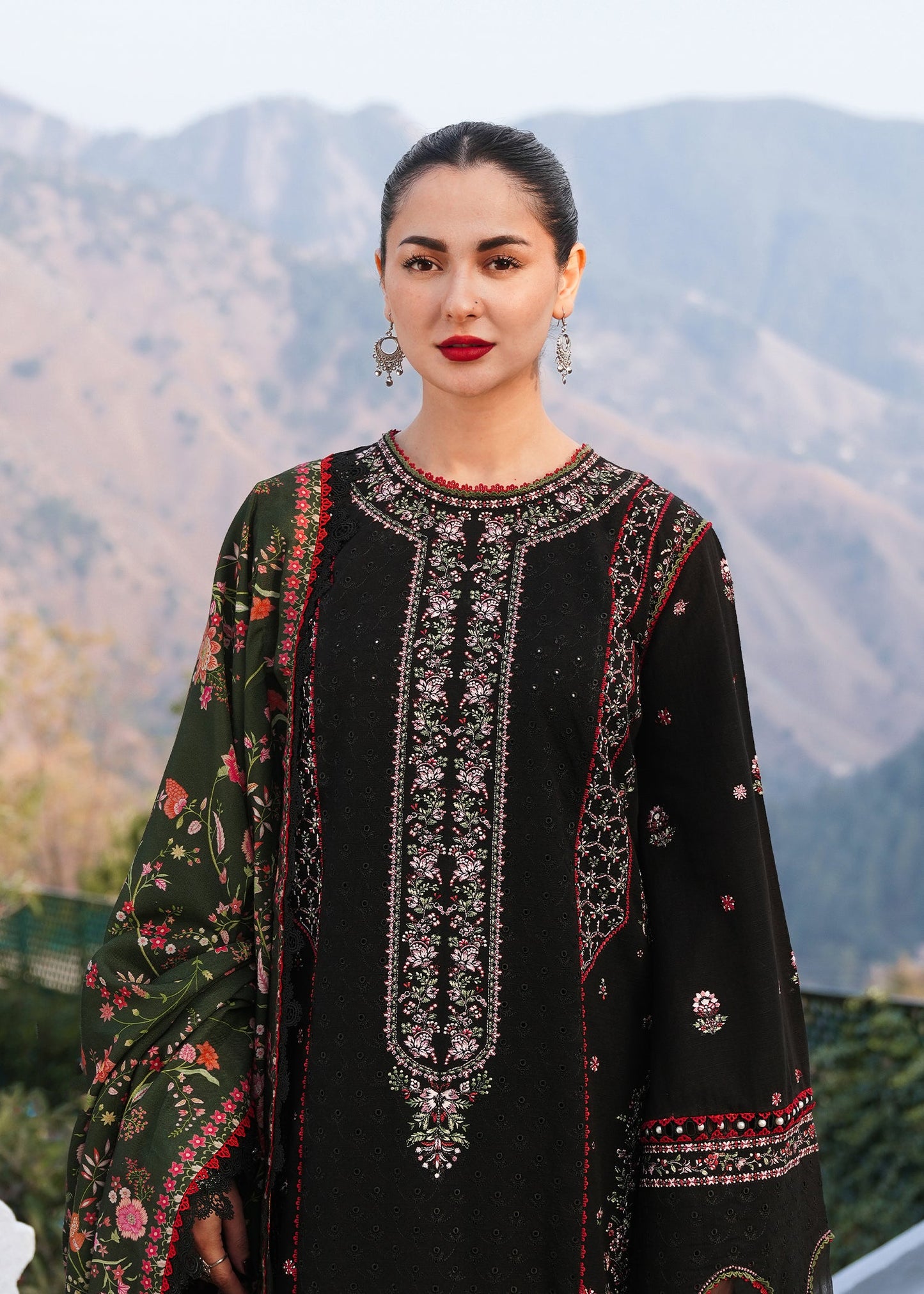 3PC DANAK EMBROIDERED SHIRT PRINTED WOOL SHAWL AND PLAIN TROUSER 77-RR