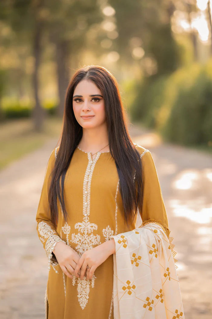DHANAK 3PC EMBROIDERED SHIRT AND EMBORIDED DANAK SHAWL WITH PLAIN TROUSER 083-RR