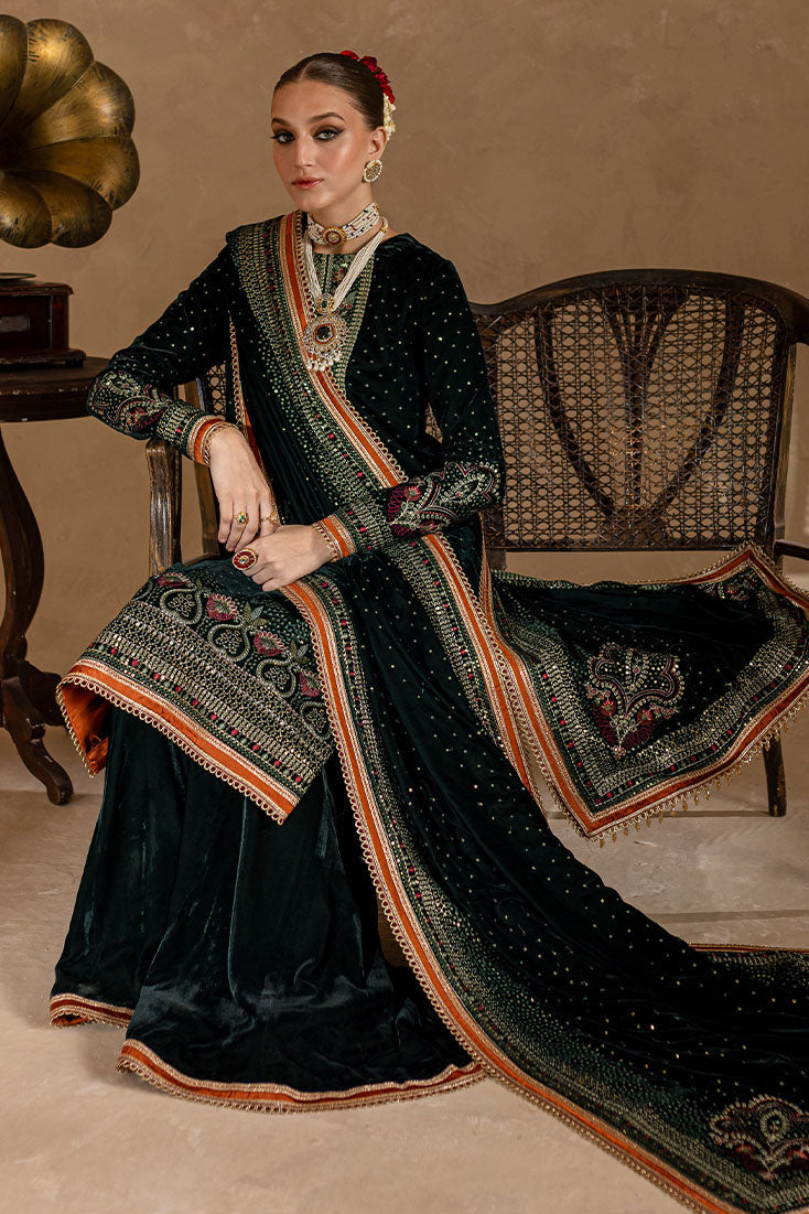 VELVET 3PC SHIRT EMBROIDERED EMBROIDERED VELVET DUPATA AND VELVET TROUSER 607-RR