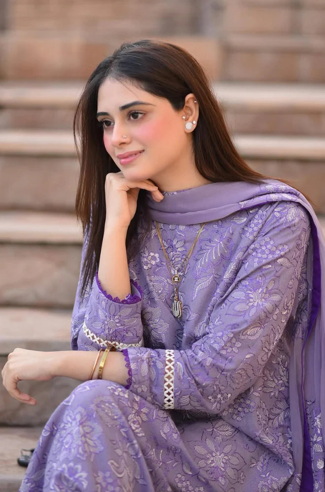 3PC DANAK EMBORIDED SHIRT PLAIN TROUSER EMBORIDED DANAK SHAWL    222-RR