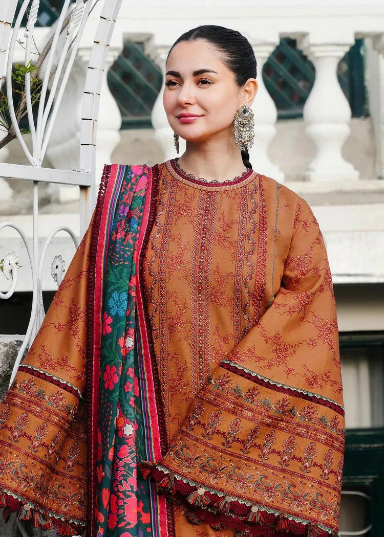 3PC DHANAK EMBROIDERED SUIT & PRINTED WOOL SHAWL AND PLAIN TROUSER 673-RR