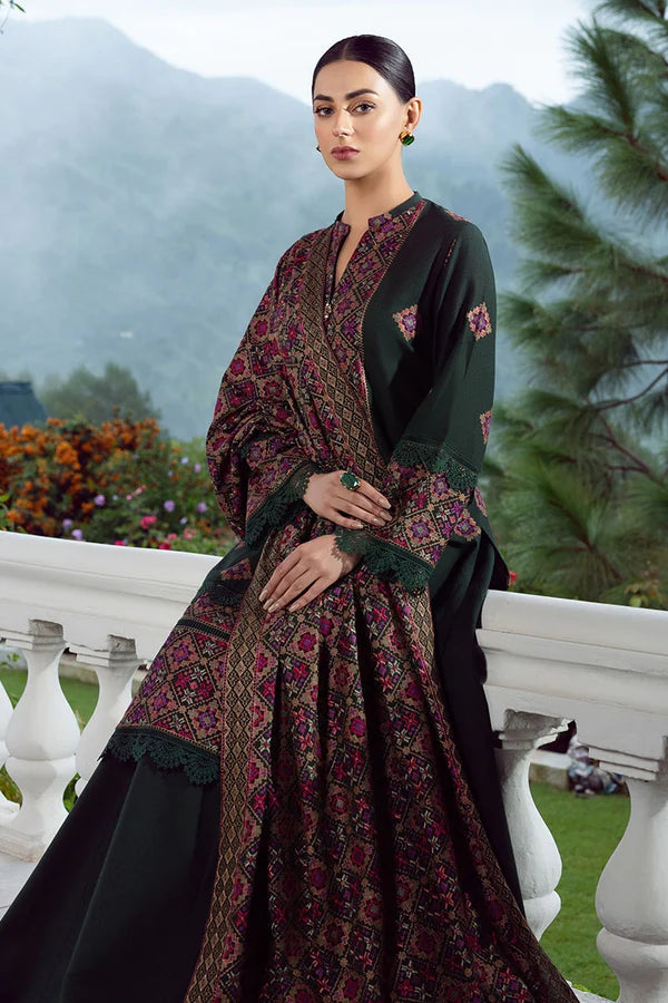 3PC DHANAK EMBROIDERED SHIRT WITH HEAVY DANAK EMBORIDED SHAWL AND PLAIN TROUSER 7778-RR
