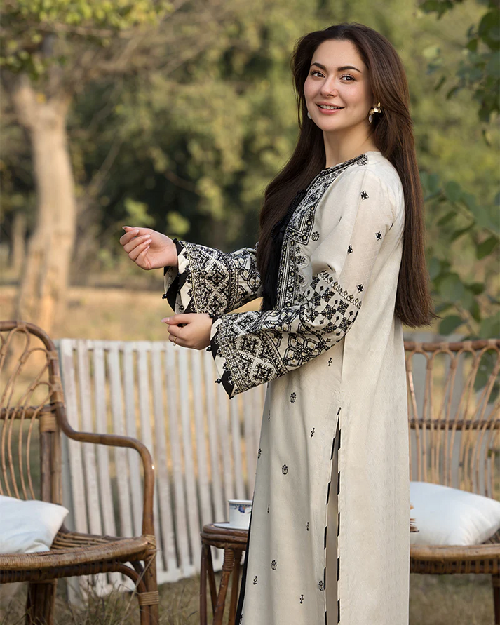 3PC DHANAK EMBROIDERED SHIRT WITH DHANAK (DAMAN-PATCH) EMBROIDERED SHAWL AND PLAIN TROUSE 667-RR