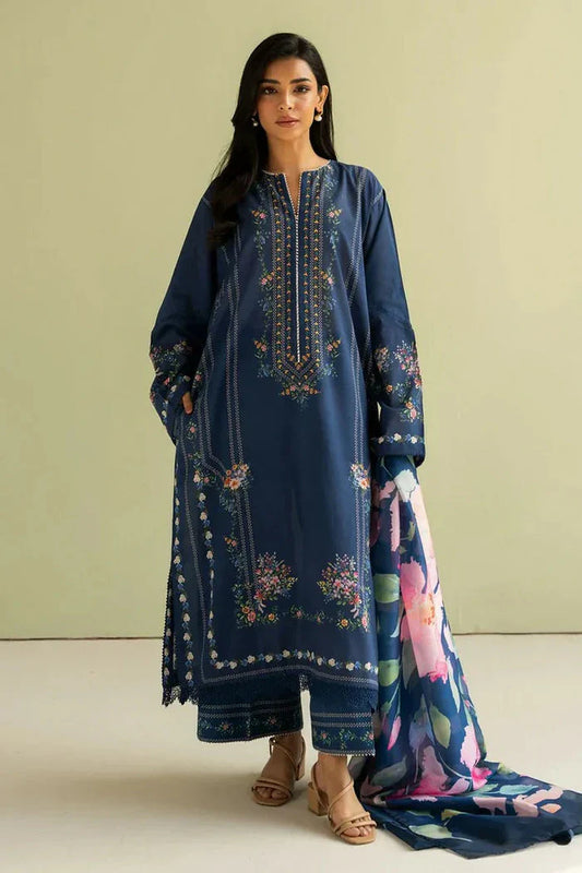 LAWN 3PC EMBROIDERED SHIRT PLAIN TROUSER (D-PATCH ) PRINTED DUPATA D-512