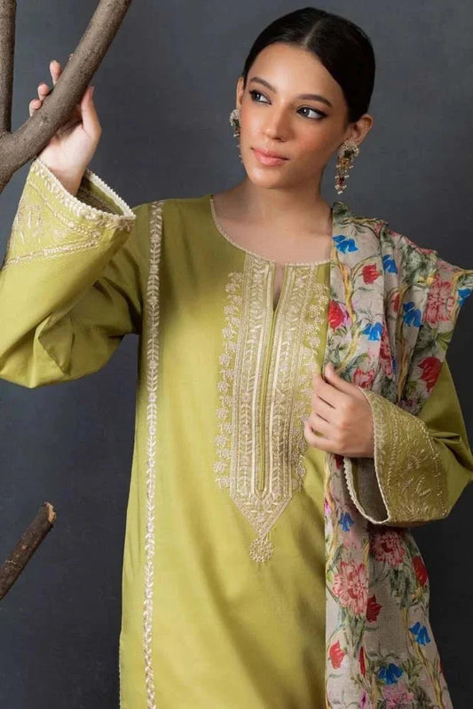 LAWN 3PC EMBROIDERED SHIRT PLAIN TROUSER (D-PATCH) PRINTED DUPATA D-53