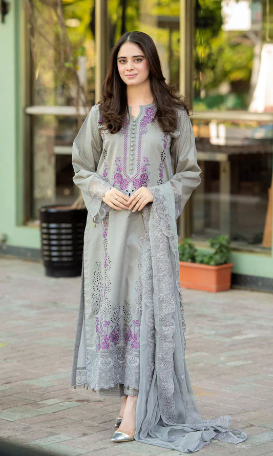 3PC DANAK EMBORIDED SHIRT PLAIN TROUSER EMBORIDED DANAK SHAWL    333-RR