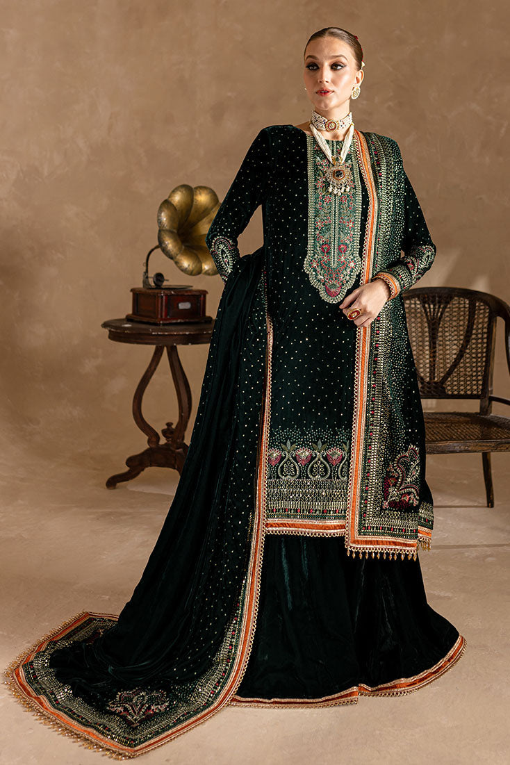VELVET 3PC SHIRT EMBROIDERED EMBROIDERED VELVET DUPATA AND VELVET TROUSER 607-RR