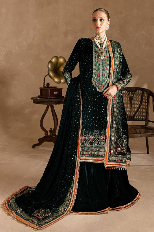 VELVET 3PC SHIRT EMBROIDERED EMBROIDERED VELVET DUPATA AND VELVET TROUSER 607-RR