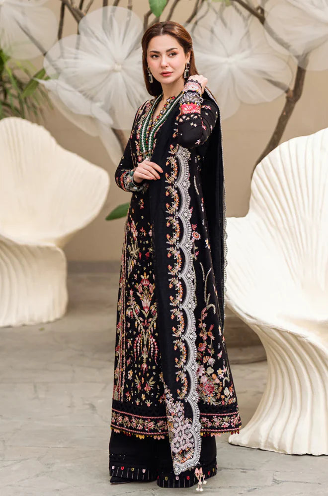 3PC DHANAK EMBROIDERED SHIRT WITH DHANAK (DAMAN-PATCH) EMBROIDERED SHAWL AND PLAIN TROUSE