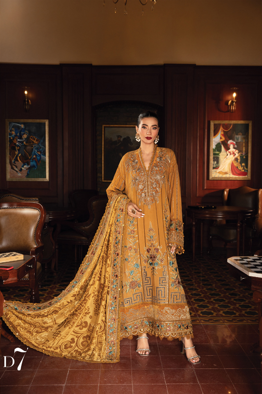 3PC DHANAK EMBROIDERED SHIRT PRINTED WOOL SHAWL AND PLAIN TROUSE 665-RR