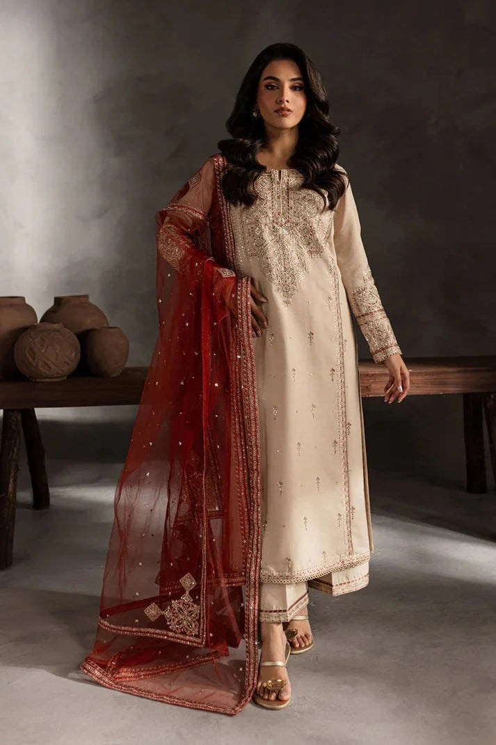 LAWN 3PC EMBROIDERED SHIRT PLAIN TROUSER (D-PATCH ) ORGANZA Emborided DUPATA D-425