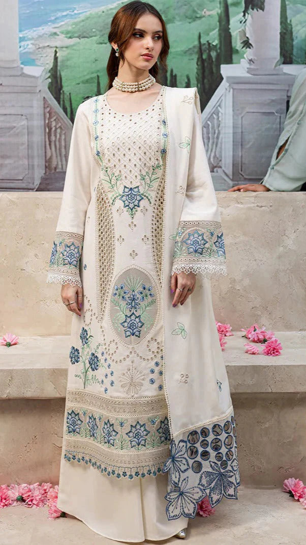 LAWN 3PC CHIKENKARI EMBROIDERED SHIRT PLAIN TROUSER (D-PATCH ) ORGANZA EMBORIDED DUPATA D-1982