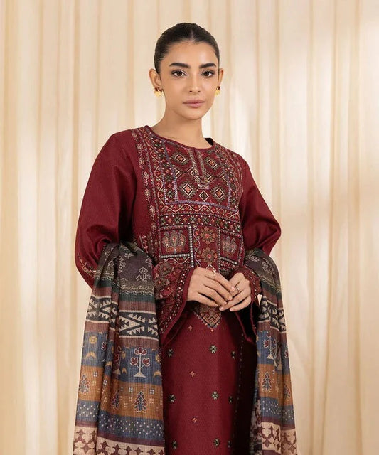 LAWN 3PC EMBROIDERED SHIRT PLAIN TROUSER PRINTED DUPATA D-738