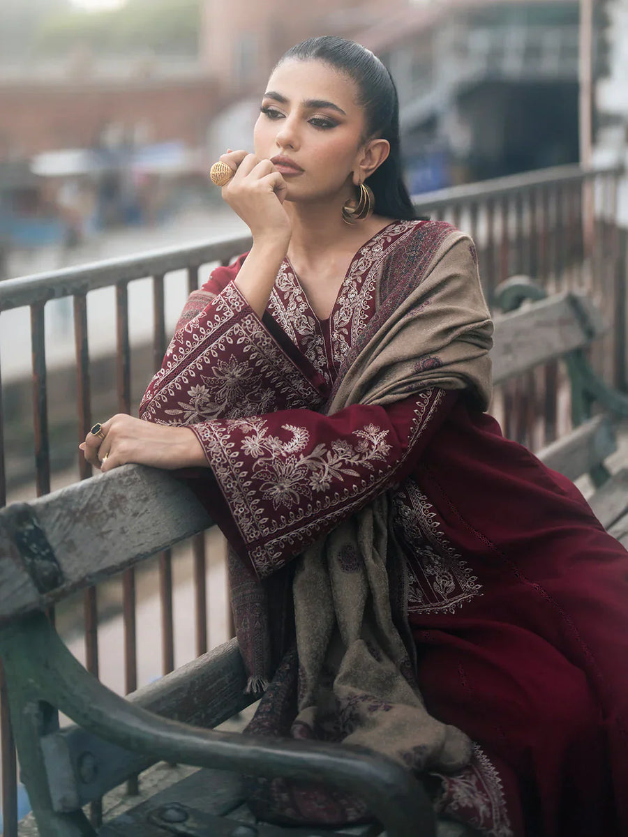3PC DANAK EMBORIDED SHIRT PLAIN TROUSER EMBORIDED DANAK SHAWL    111-RR