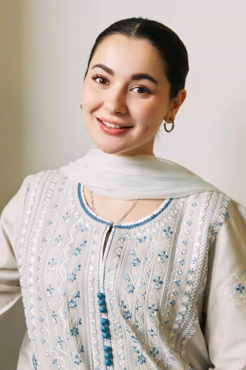 3PC EMBROIDERED SHIRT PLAIN TROUSER (D-PATCH ) CHIFFON DYE-DYE EMBORIDED LACE DUPATA D-1022