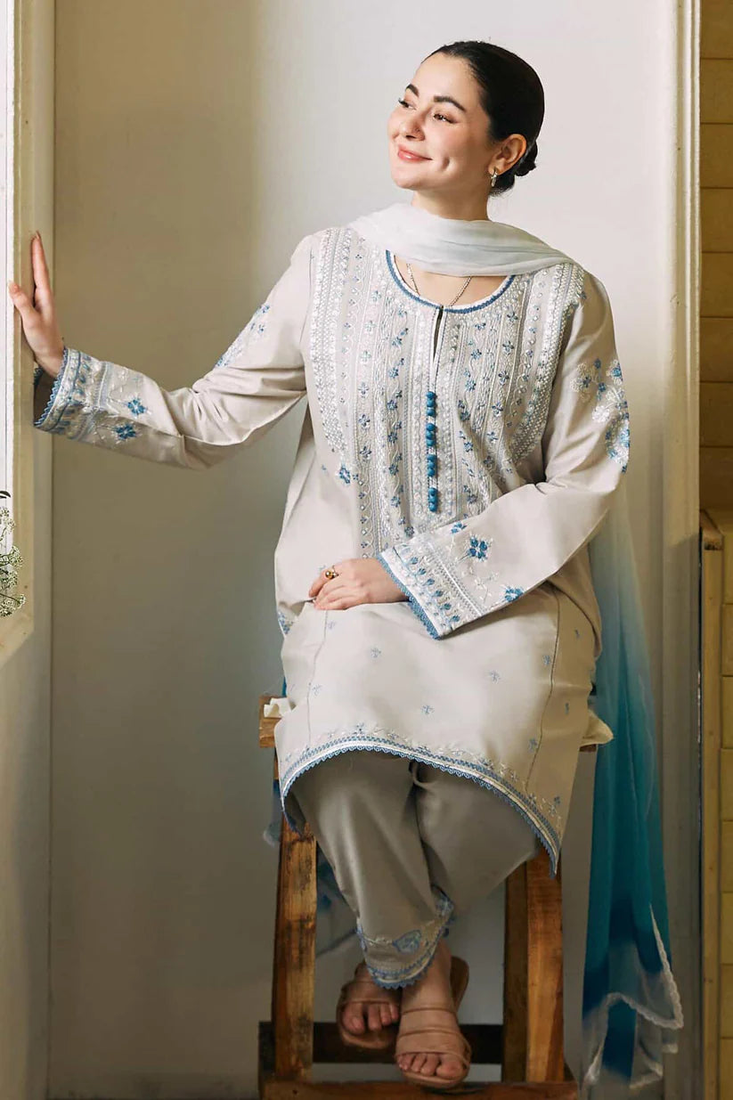 3PC EMBROIDERED SHIRT PLAIN TROUSER (D-PATCH ) CHIFFON DYE-DYE EMBORIDED LACE DUPATA D-1022