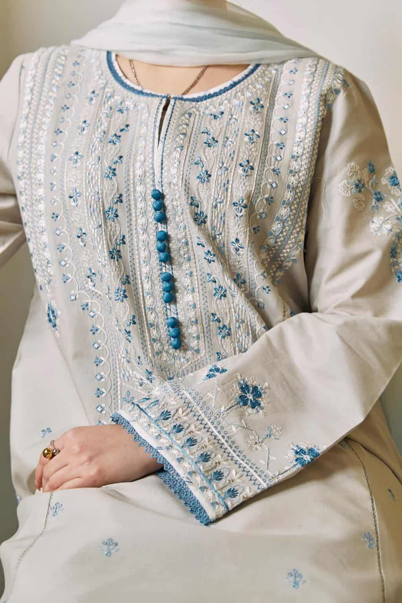 3PC EMBROIDERED SHIRT PLAIN TROUSER (D-PATCH ) CHIFFON DYE-DYE EMBORIDED LACE DUPATA D-1022