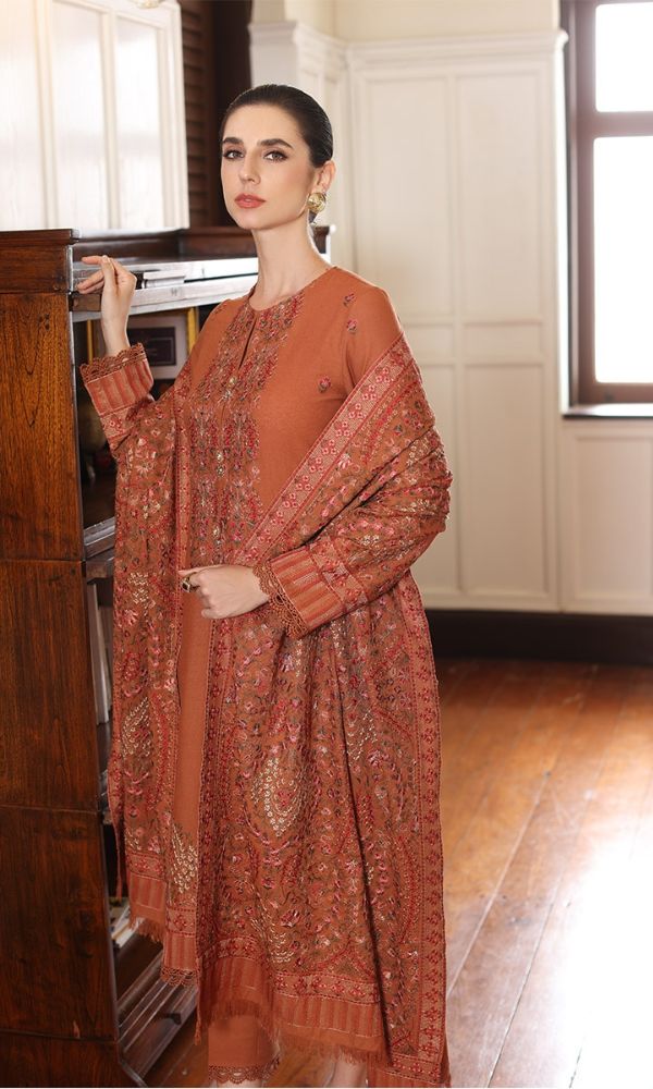 3PC DHANAK EMBROIDERED DRESS WITH HEAVY DANAK EMBORIDED SHAWL AND PLAIN TROUSER 677-RR