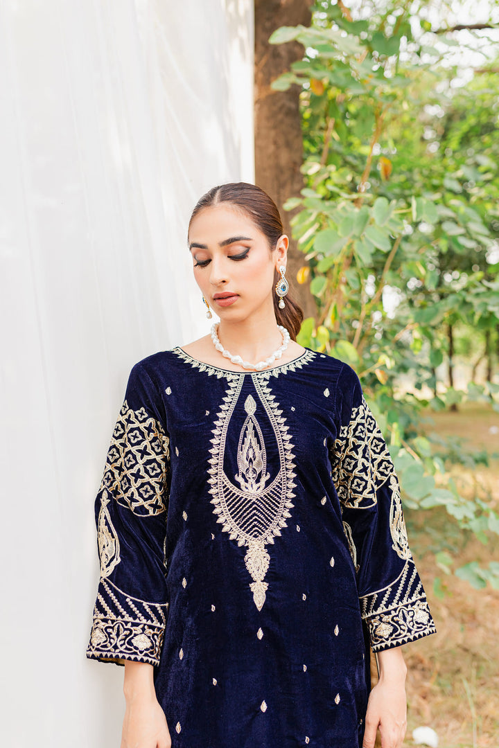 VELVET 3PC SHIRT EMBROIDERED EMBROIDERED VELVET DUPATA SILK TROUSER 614-RR