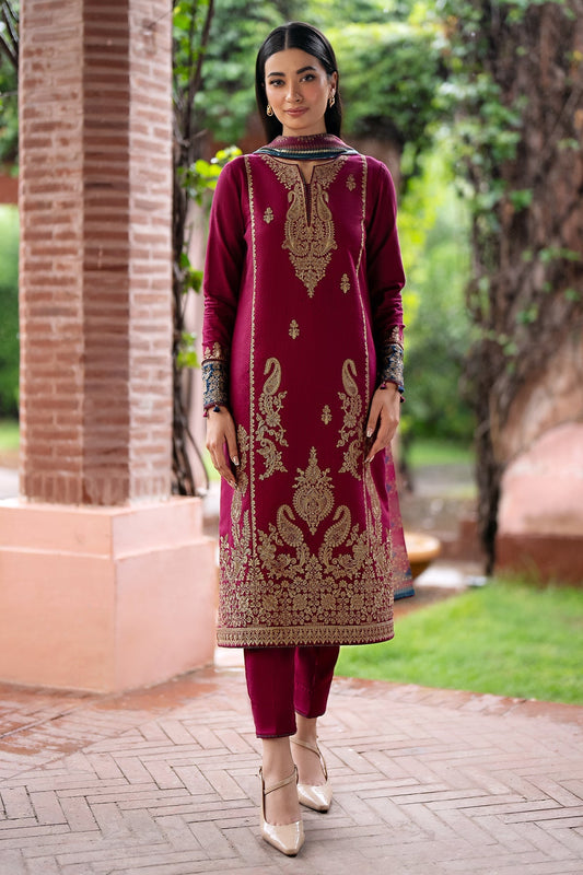 3PC DANAK EMBROIDERED SHIRT, PRINTED WOOL SHAWL AND PLAIN TROUSER 66-RR