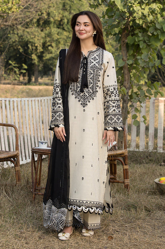 3PC DHANAK EMBROIDERED SHIRT WITH DHANAK (DAMAN-PATCH) EMBROIDERED SHAWL AND PLAIN TROUSE 667-RR