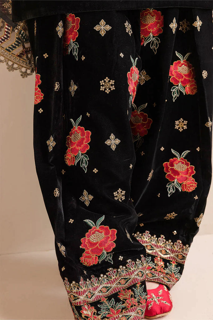 VELVET 3PC SHIRT EMBROIDERED ORGANZA EMBROIDERED DUPATA AND VELVET TROUSER 613-RR