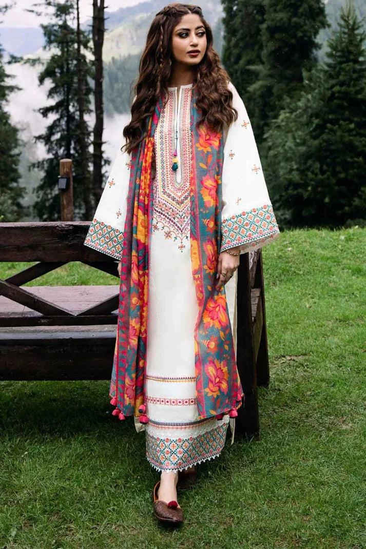 LAWN 3PC EMBROIDERED SHIRT PLAIN TROUSER (D-PATCH) PRINTED DUPATA D-1762