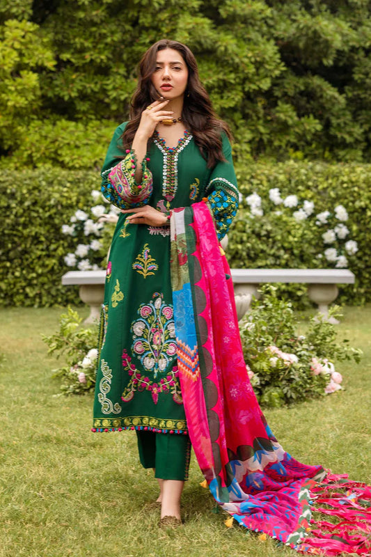 3PC DHANAK EMBROIDERED SHIRT PRINTED WOOL SHAWL AND PLAIN TROUSER 982-RR