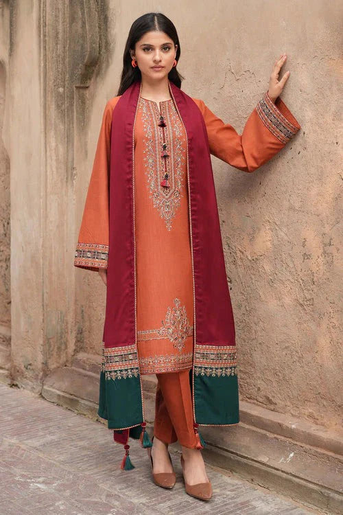 LAWN 3PC CHIKENKARI EMBROIDERED SHIRT PLAIN TROUSER (D-PATCH) PRINTED DUPATA D-123