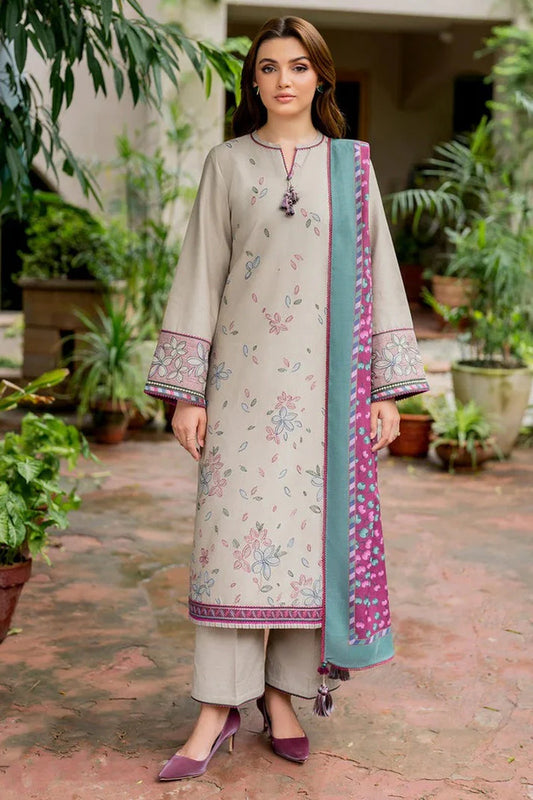 LAWN 3PC EMBROIDERED SHIRT PLAIN TROUSER (D-PATCH) PRINTED DUPATA D-107