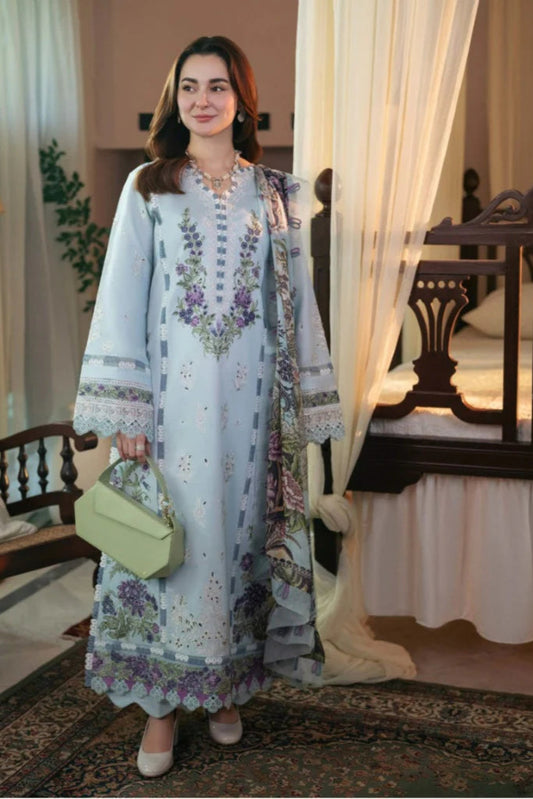 3PC DHANAK CHIKENKARI EMBROIDERED SHIRT PRINTED WOOL SHAWL AND PLAIN TRIUSER 981-RR