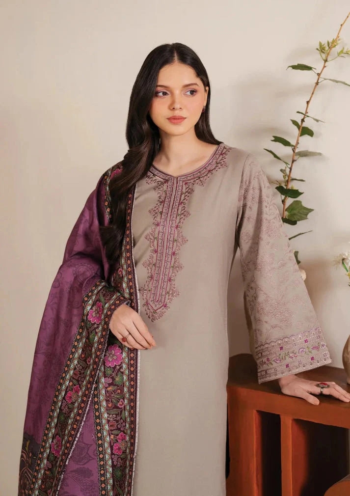 3PC DANAK EMBROIDERED SHIRT EMBROIDERED SLEEVES PLAIN TROUSER AND PRINTED WOOL SHAWL 837-RR