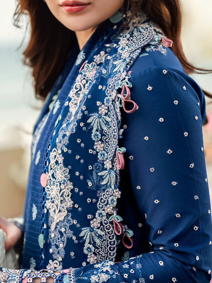 3PC DHANAK EMBROIDERED SHIRT WITH DHANAK (DAMAN-PATCH) EMBROIDERED SHAWL AND PLAIN TROUSE