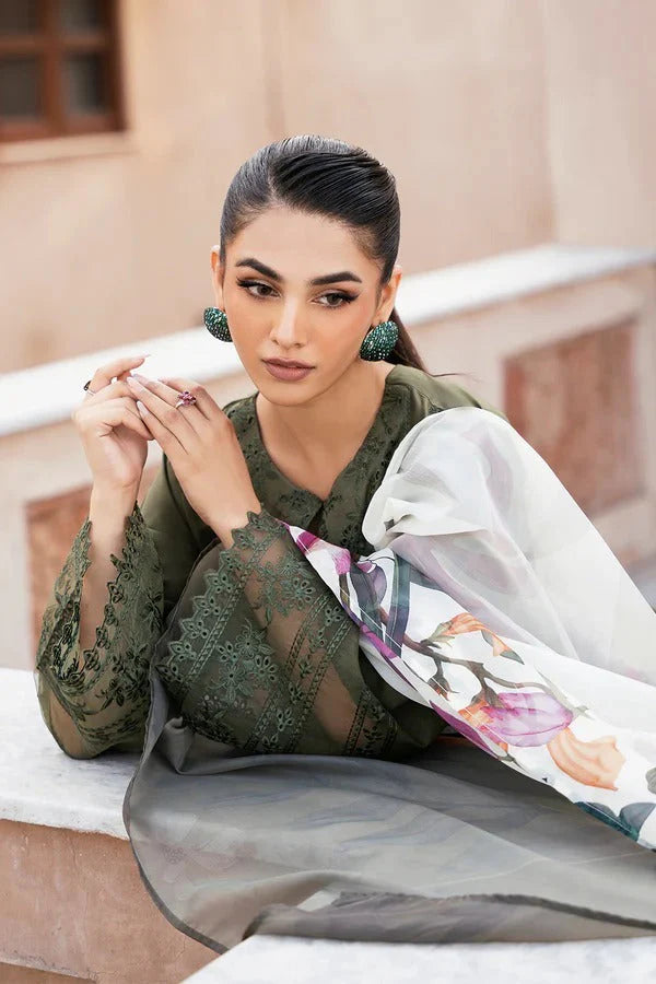 LAWN 3PC CHIKENKARI EMBROIDERED SHIRT PLAIN TROUSER (D-PATCH) PRINTED DUPATA D-100