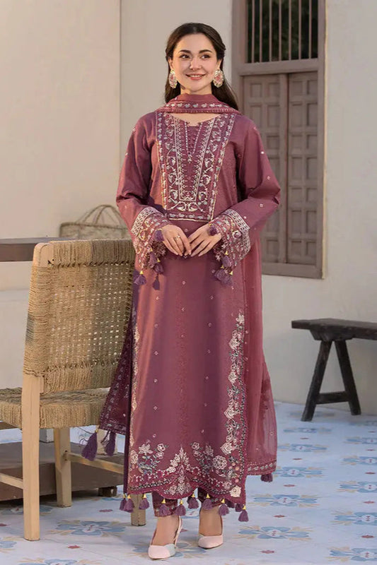 3PC DHANAK EMBROIDERED SHIRT WITH DHANAK (DAMAN-PATCH) EMBROIDERED SHAWL AND PLAIN TROUSE