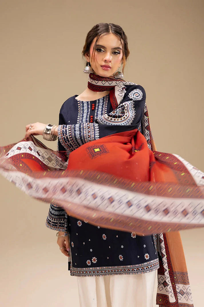 3PC DANAK EMBROIDERED SHIRT EMBORIDED SLEEVES PLAIN TROUSER AND DANAK EMBORIDED SHAWL 202-RR