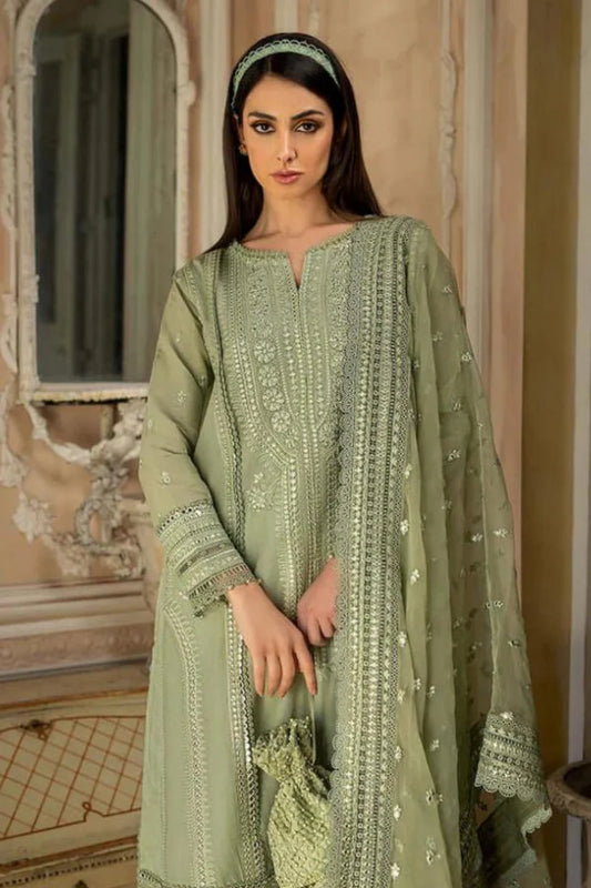 LAWN 3PC EMBROIDERED SHIRT PLAIN TROUSER (D-PATCH ) ORGANZA DUPATA D-506