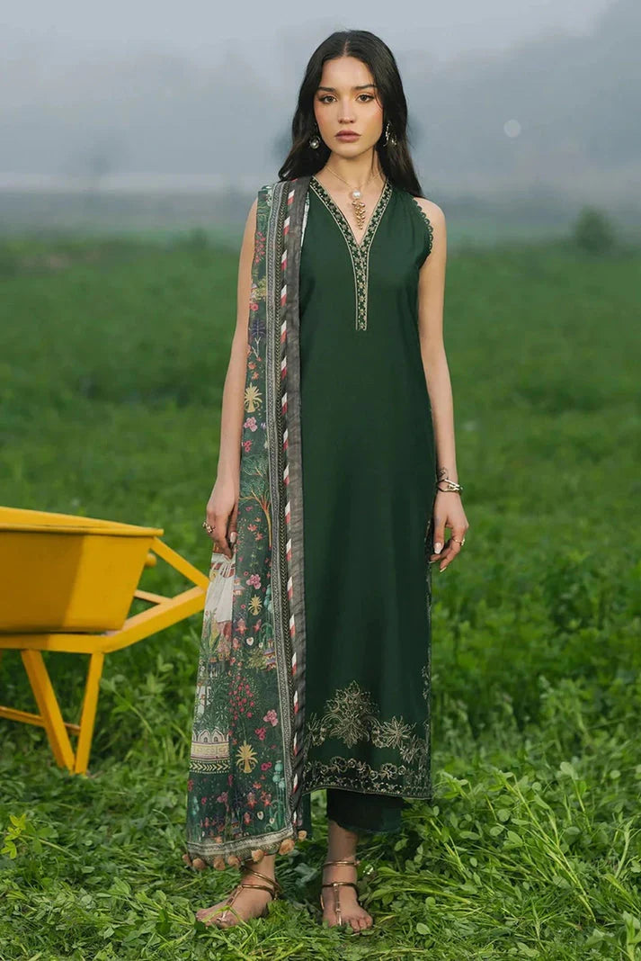 LAWN 3PC EMBROIDERED SHIRT PLAIN TROUSER PRINTED DUPATA D-10766