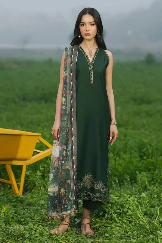 LAWN 3PC EMBROIDERED SHIRT PLAIN TROUSER PRINTED DUPATA D-10766