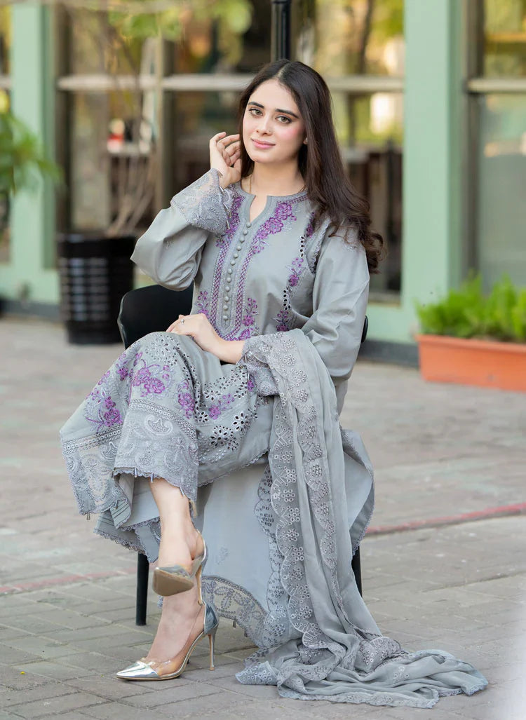 3PC DANAK EMBORIDED SHIRT PLAIN TROUSER EMBORIDED DANAK SHAWL    333-RR