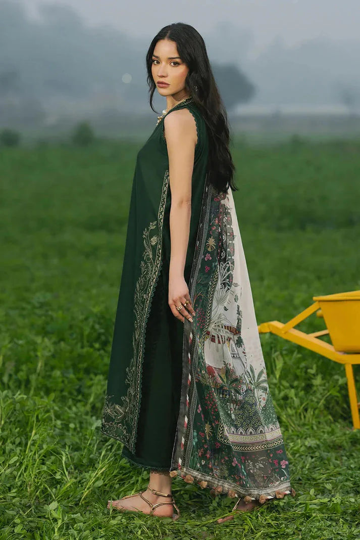 LAWN 3PC EMBROIDERED SHIRT PLAIN TROUSER PRINTED DUPATA D-10766